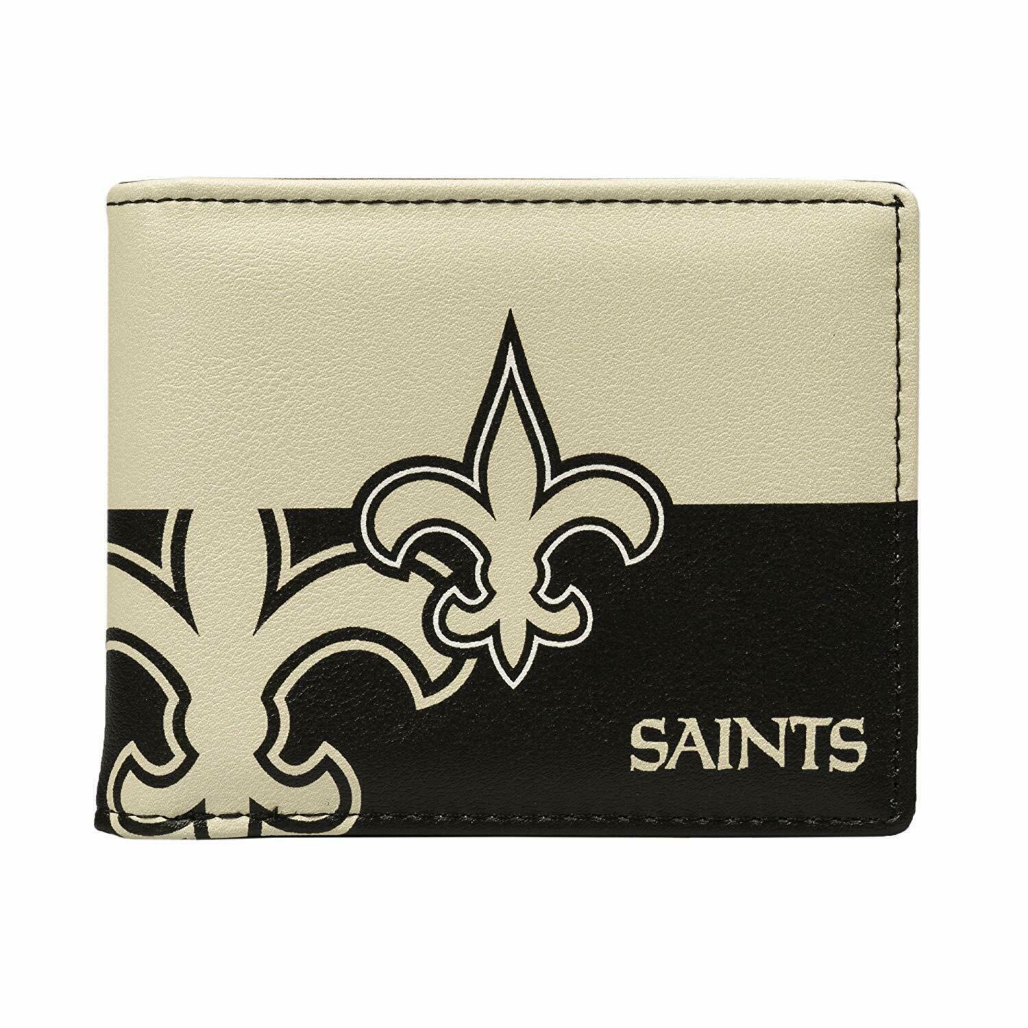 New Orleans Saints Black Leather Bi-Fold Wallet